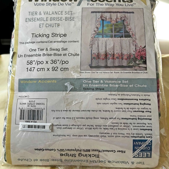 CURTAIN, 58 X 36 INCHES, ONE TIER WITH VALANCE, FABRIC, FLORAL, POLY/COTTON, - Picture 1 of 4